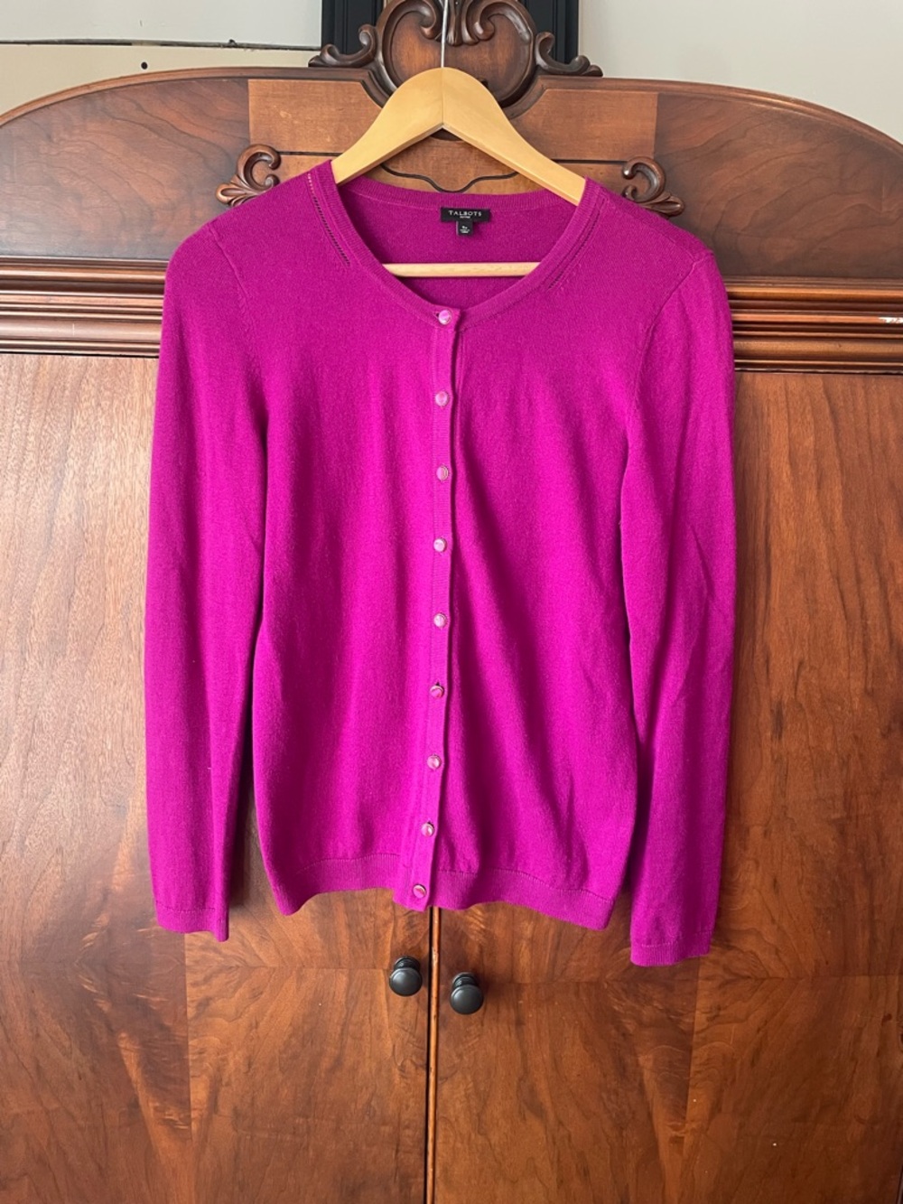 Talbots Fuchsia Button-Front Crewneck Cardigan